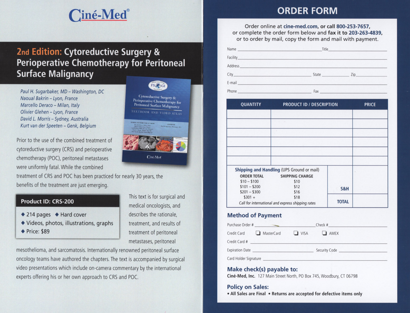 Cytoreductive Surgery and Perioperative Chemotherapy for Peritoneal Surface Malignancy - order form